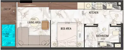 Plattegrond van 1 slaapkamer in Sky Living