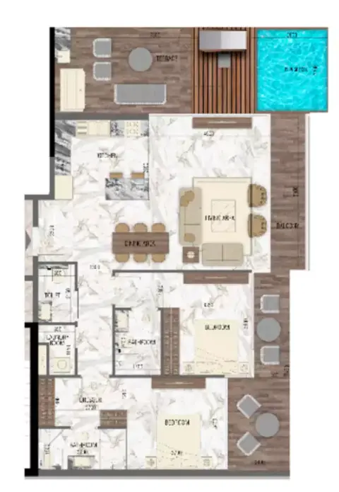 Plattegrond van 2 slaapkamers in Sky Living