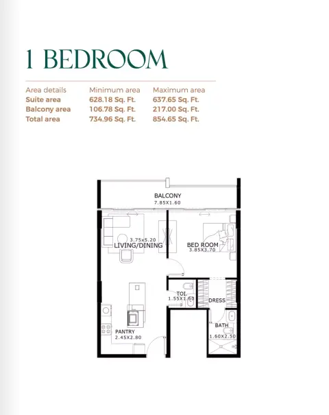 Plattegrond van 1 slaapkamer in Belle Reve By Zimaya