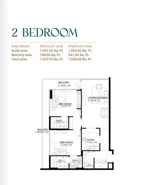 Plattegrond van 2 slaapkamers in Belle Reve By Zimaya