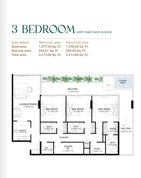 Plattegrond van 3 slaapkamers in Belle Reve By Zimaya