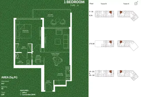 Plattegrond van 1 slaapkamer in Sportz