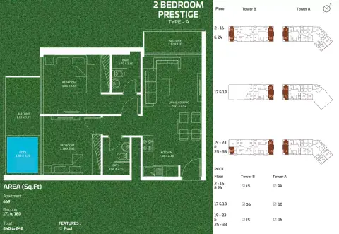 Plattegrond van 2 slaapkamers in Sportz