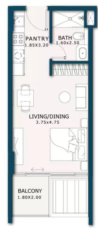 Plattegrond van Studio in Enqlave By Aqasa