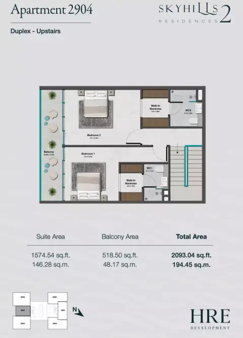 Plattegrond van 2 slaapkamers in Skyhills Residences Phase 2 By HRE