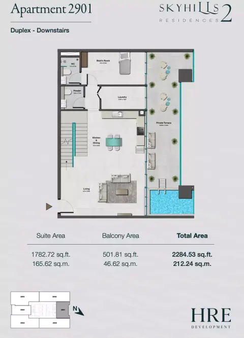 Plattegrond van 3 slaapkamers in Skyhills Residences Phase 2 By HRE
