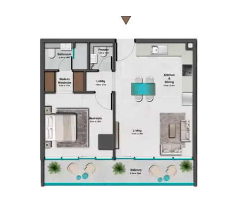 Plattegrond van 1 slaapkamer in Skyhills Residences Phase 3 By HRE