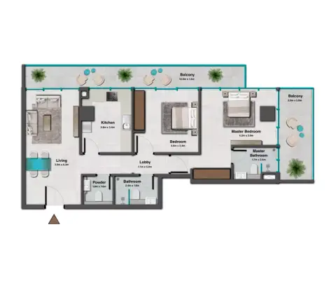 Plattegrond van 2 slaapkamers in Skyhills Residences Phase 3 By HRE