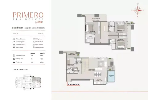 Plattegrond van 3 slaapkamers in Primero Residences