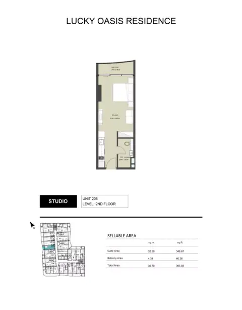 Plattegrond van Studio in Lucky Oasis Residence