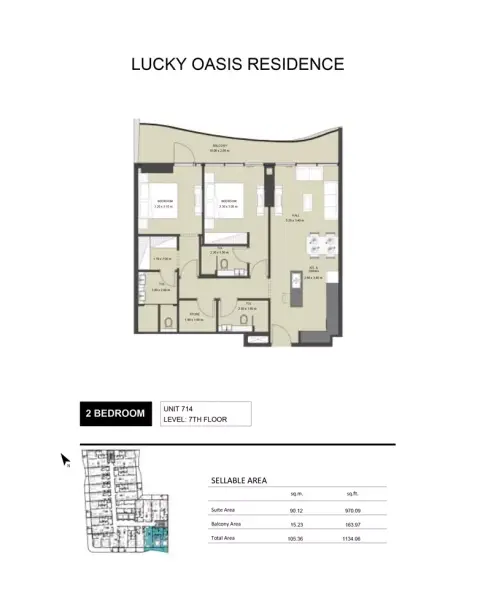 Plattegrond van 2 slaapkamers in Lucky Oasis Residence