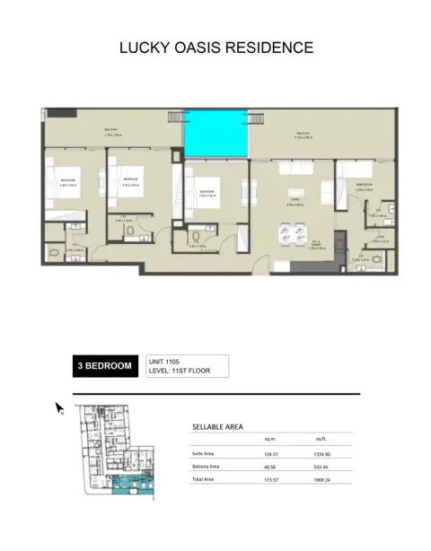 Plattegrond van 3 slaapkamers in Lucky Oasis Residence