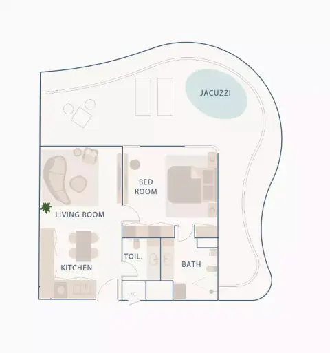 Plattegrond van 1 slaapkamer in Beach Walk