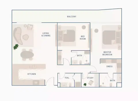 Plattegrond van 2 slaapkamers in Beach Walk