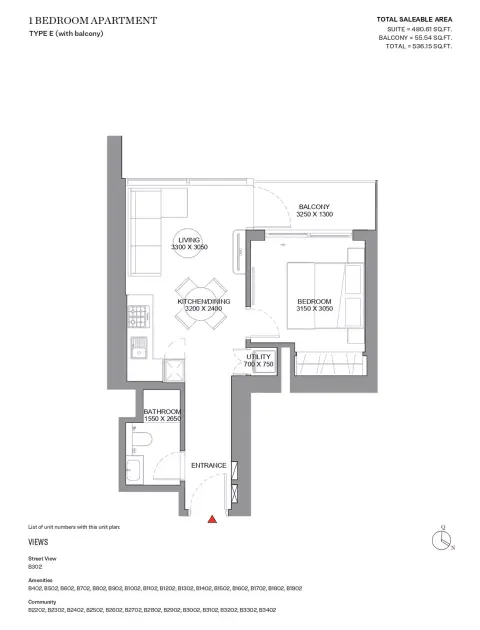 Plattegrond van 1 slaapkamer in Sobha Orbis