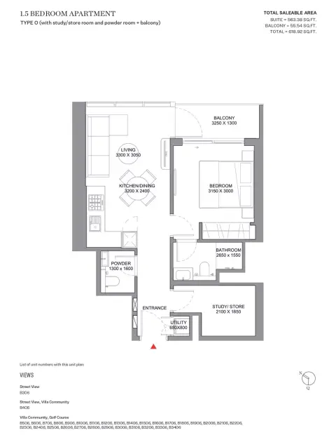 Plattegrond van 2 slaapkamers in Sobha Orbis