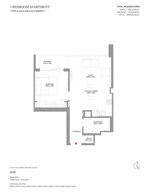 Plattegrond van 1 slaapkamer in Sobha Orbis