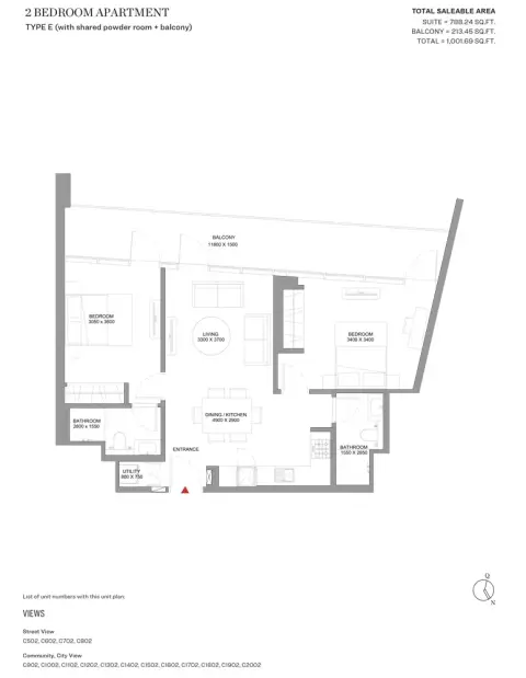 Plattegrond van 2 slaapkamers in Sobha Orbis