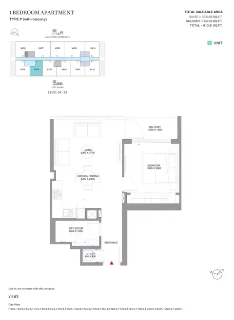 Plattegrond van 1 slaapkamer in Sobha Orbis