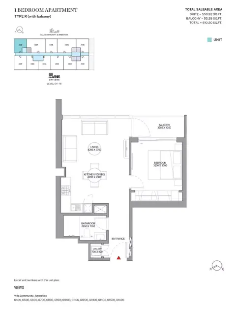 Plattegrond van 1 slaapkamer in Sobha Orbis