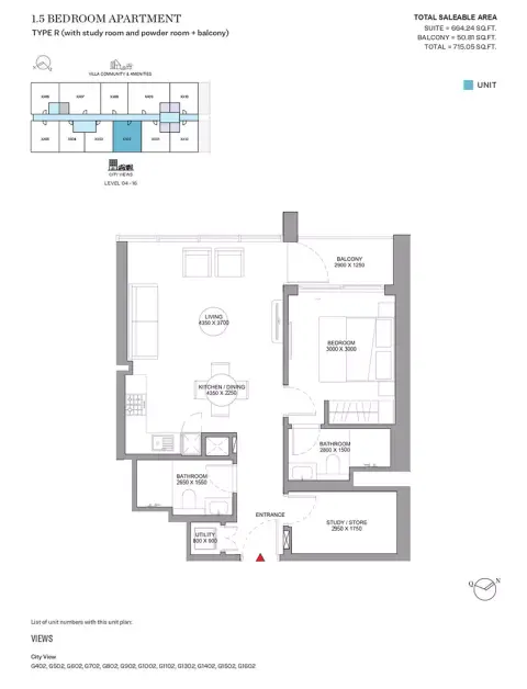Plattegrond van 2 slaapkamers in Sobha Orbis