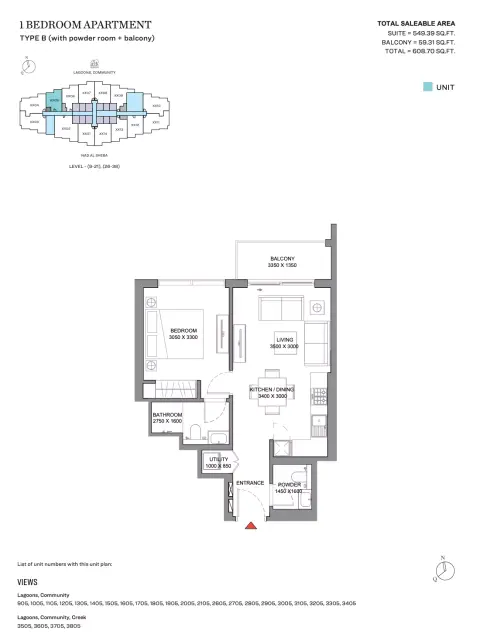 Plattegrond van 1 slaapkamer in 310 Riverside Crescent