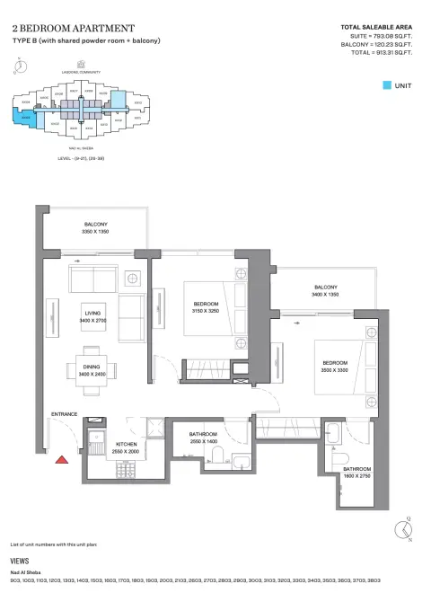 Plattegrond van 2 slaapkamers in 310 Riverside Crescent