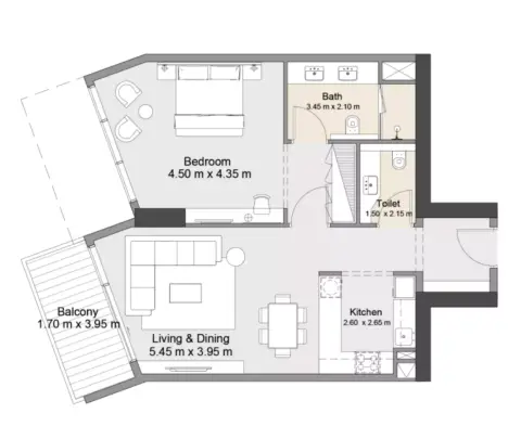 Plattegrond van 1 slaapkamer in Azura Residences
