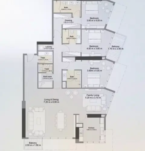 Plattegrond van 3 slaapkamers in Azura Residences