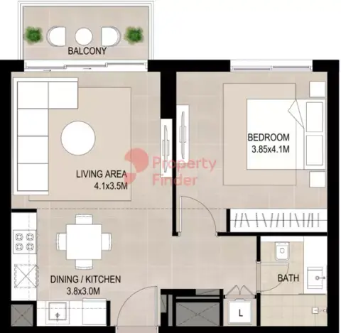 Plattegrond van 1 slaapkamer in Grove on the Park