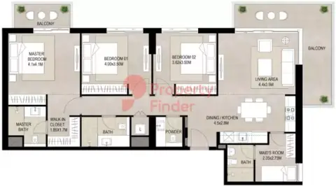 Plattegrond van 3 slaapkamers in Grove on the Park