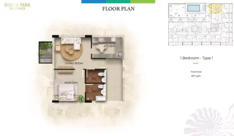 Plattegrond van 1 slaapkamer in Silver Park Residency