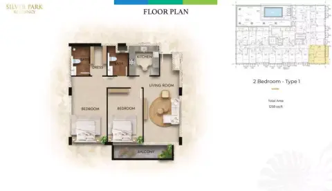 Plattegrond van 2 slaapkamers in Silver Park Residency