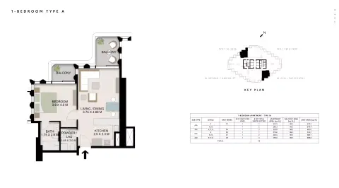 Plattegrond van 1 slaapkamer in One B Tower