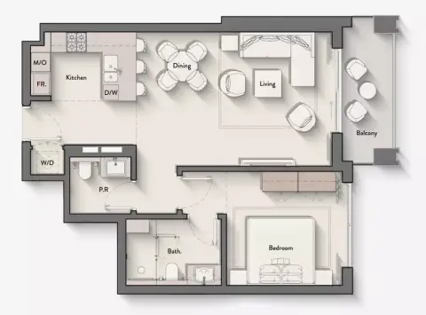 Plattegrond van 1 slaapkamer in Hillmont Residences