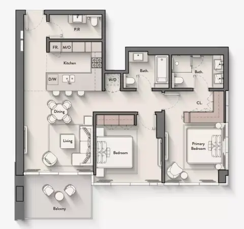 Plattegrond van 2 slaapkamers in Hillmont Residences