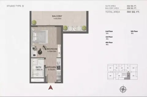 Plattegrond van Studio in One By Nine