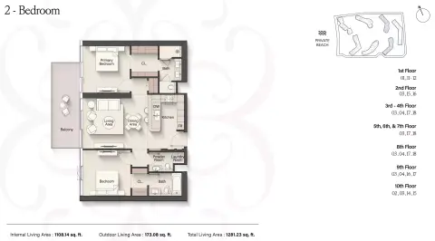 Plattegrond van 2 slaapkamers in Meriva Gardens