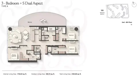 Plattegrond van 3 slaapkamers in Meriva Gardens