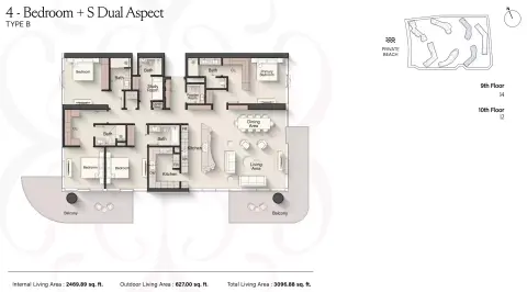 Plattegrond van 4 slaapkamers in Meriva Gardens