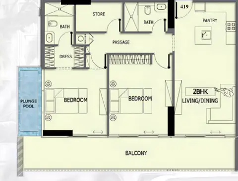 Plattegrond van 2 slaapkamers in Avelon Boulevard