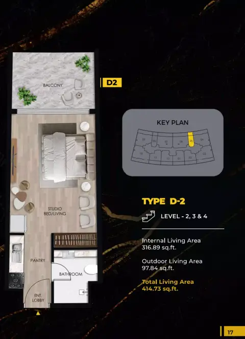 Plattegrond van Studio in Lincoln Star Residence
