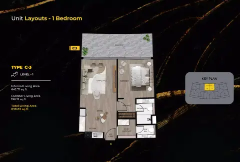 Plattegrond van 1 slaapkamer in Lincoln Star Residence