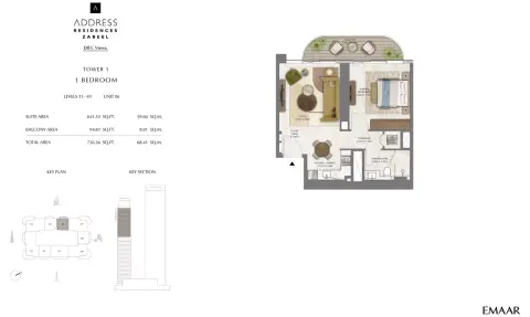 Plattegrond van 1 slaapkamer in Address Residences Zabeel
