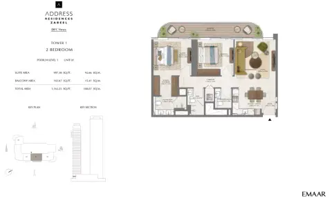 Plattegrond van 2 slaapkamers in Address Residences Zabeel