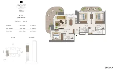 Plattegrond van 3 slaapkamers in Address Residences Zabeel