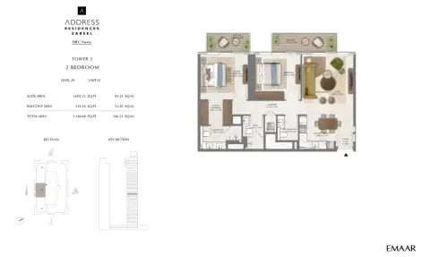 Plattegrond van 2 slaapkamers in Address Residences Zabeel