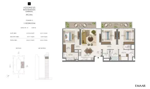 Plattegrond van 3 slaapkamers in Address Residences Zabeel