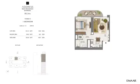 Plattegrond van 1 slaapkamer in Address Residences Zabeel