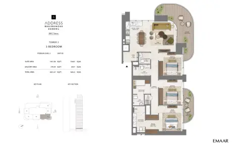 Plattegrond van 3 slaapkamers in Address Residences Zabeel